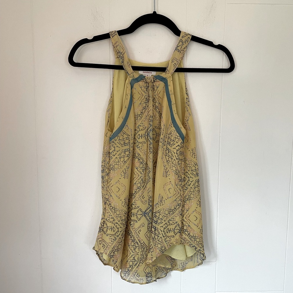 Sundance silk sleeveless blouse yellow boho festival tank top women’s size 4